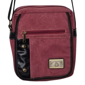 Prairie Schooner Canvas Crossbody Messenger Bag Burgundy Black